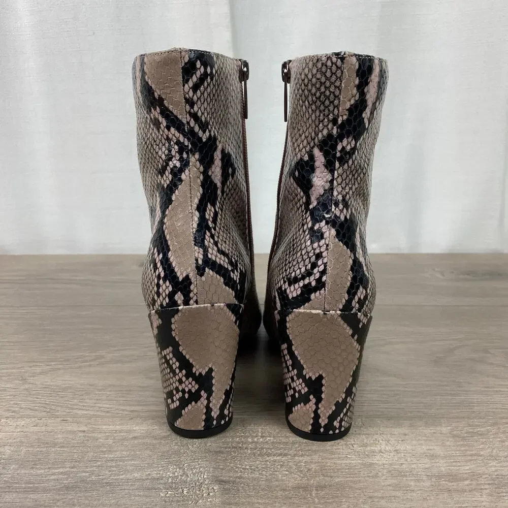 Aquatalia Mauve Black Snakeskin Embossed Leather Palomina Ankle Boots Sz.10 NWOB